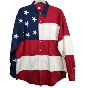 Tommy Hilfiger Vintage 90's American Flag Americana Shirt Men's Size Large